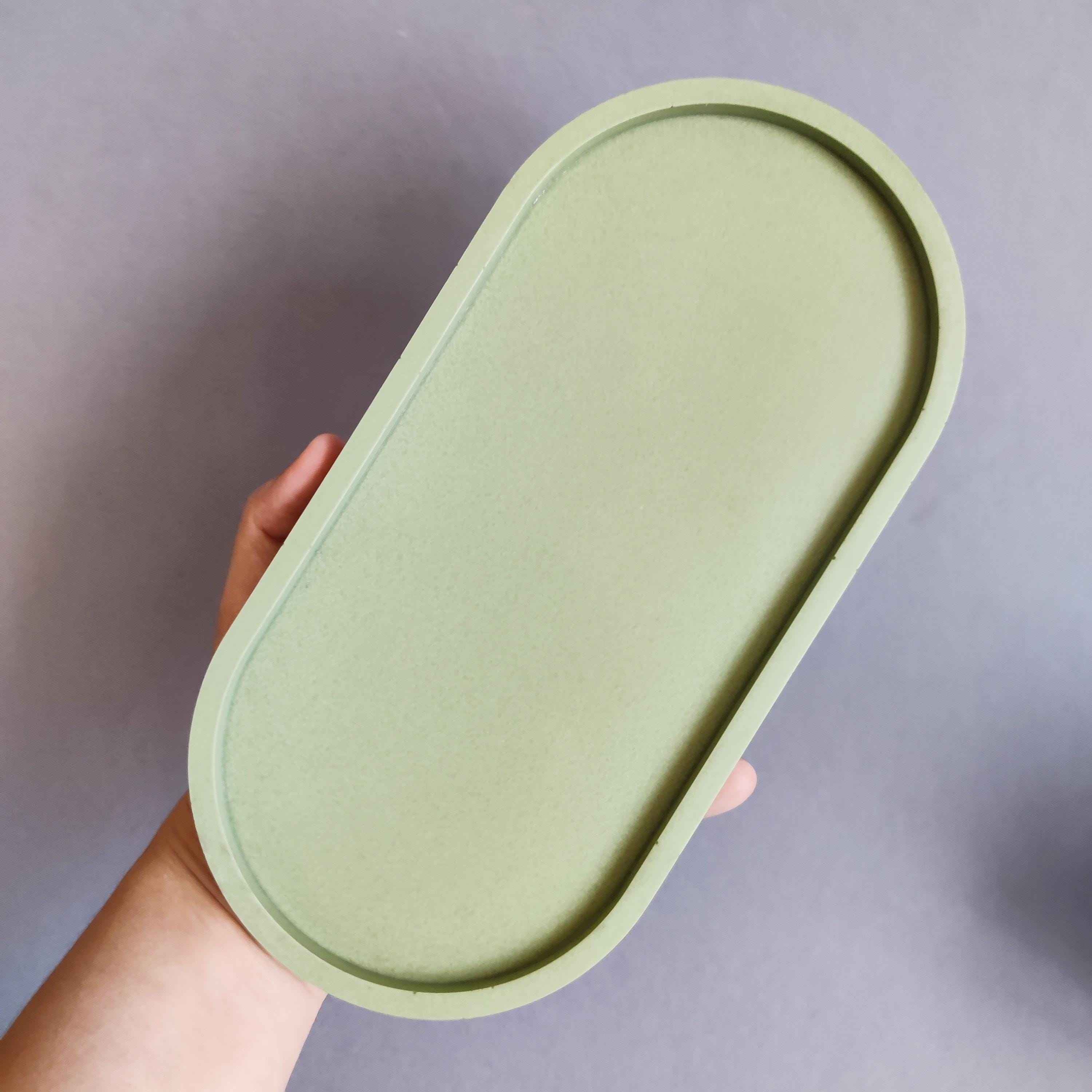 Oval Jesmonite Tray – Marble & Sage Green