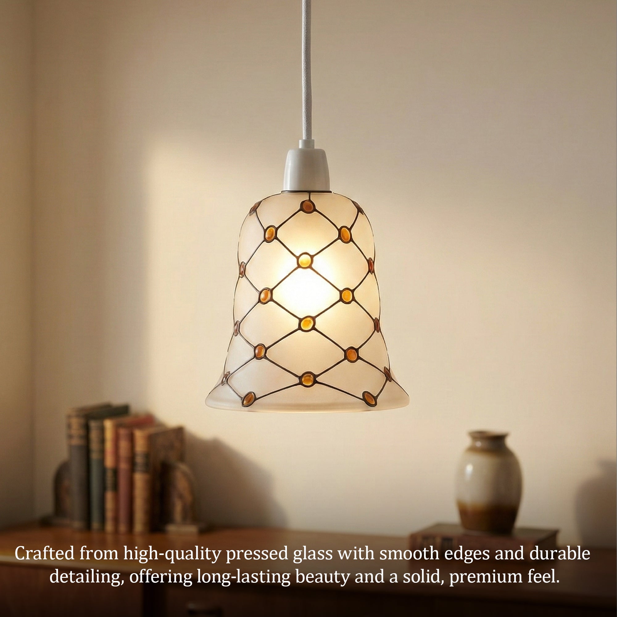 Frosted Glass Bell Lamp Shade – Amber Bead Mosaic E27