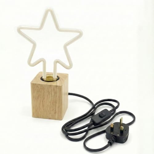 LED Table Lamp with Wooden Base & Decorative Bulb