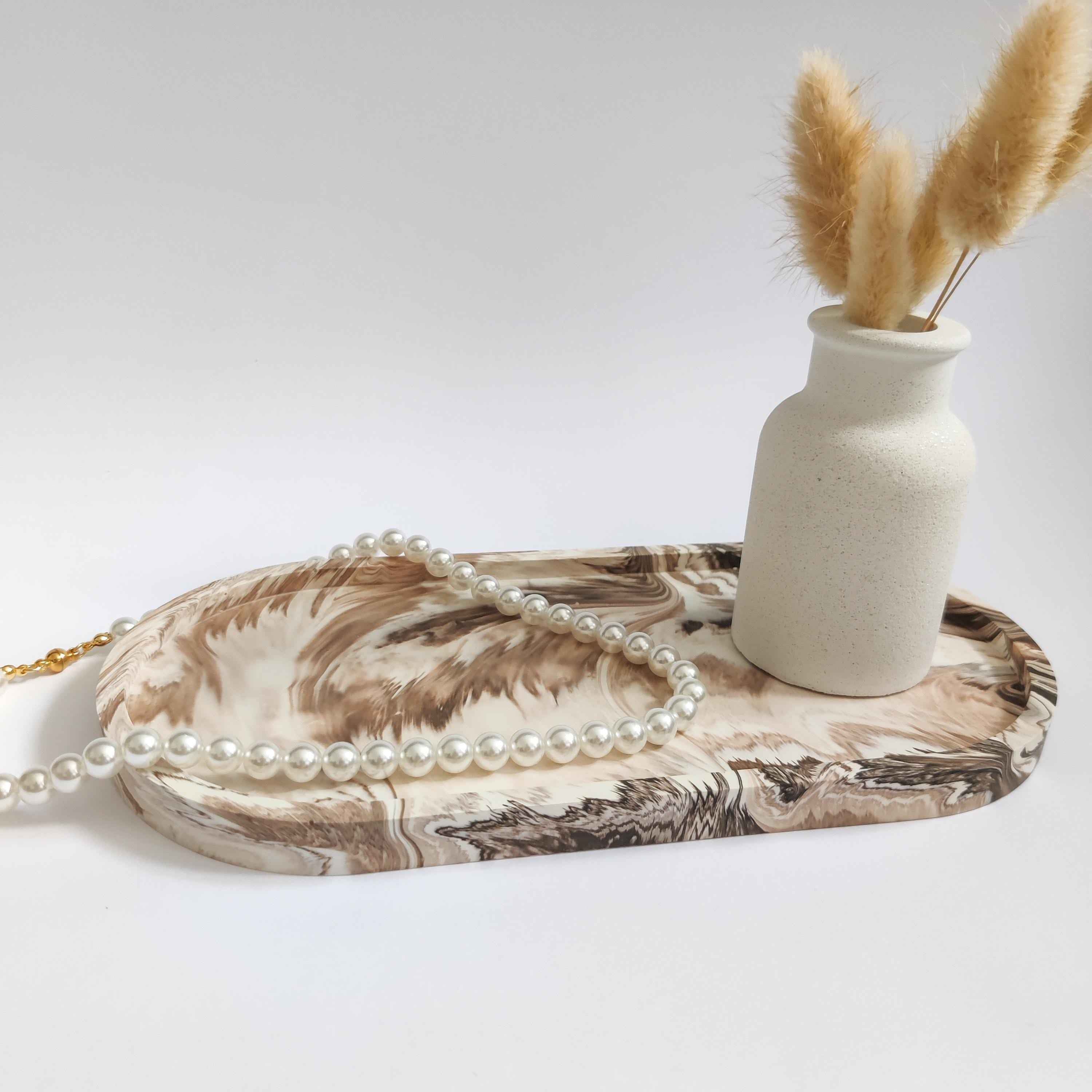 Oval Jesmonite Tray – Marble & Sage Green