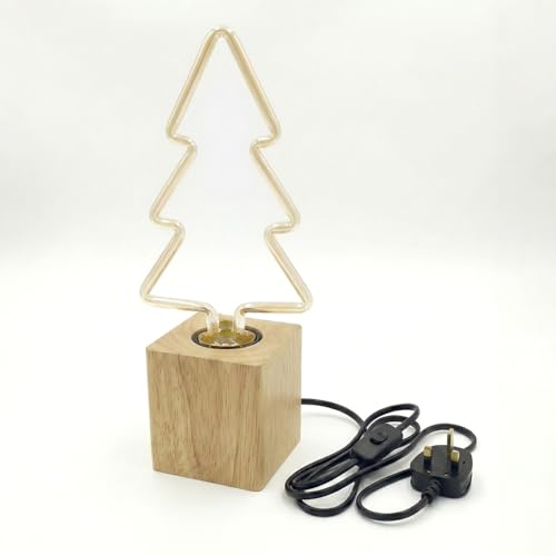 LED Table Lamp with Wooden Base & Decorative Bulb