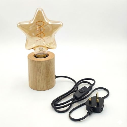 LED Table Lamp with Wooden Base & Decorative Bulb