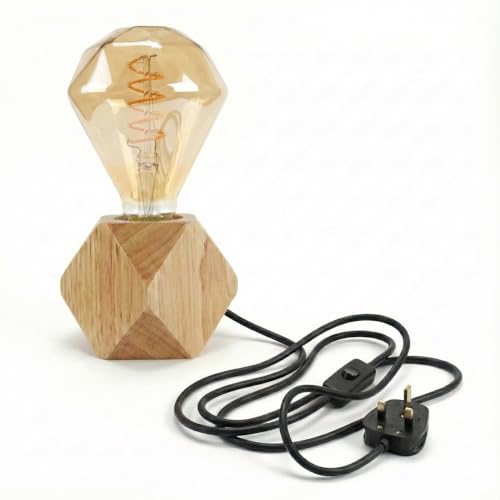 LED Table Lamp with Wooden Base & Decorative Bulb