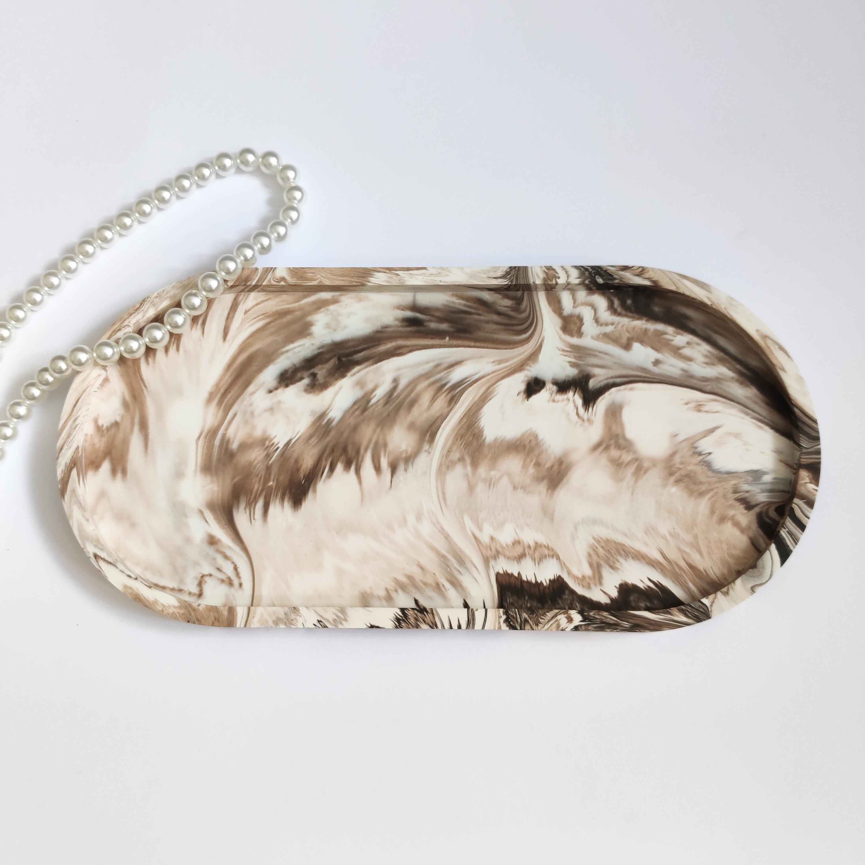 Oval Jesmonite Tray – Marble & Sage Green