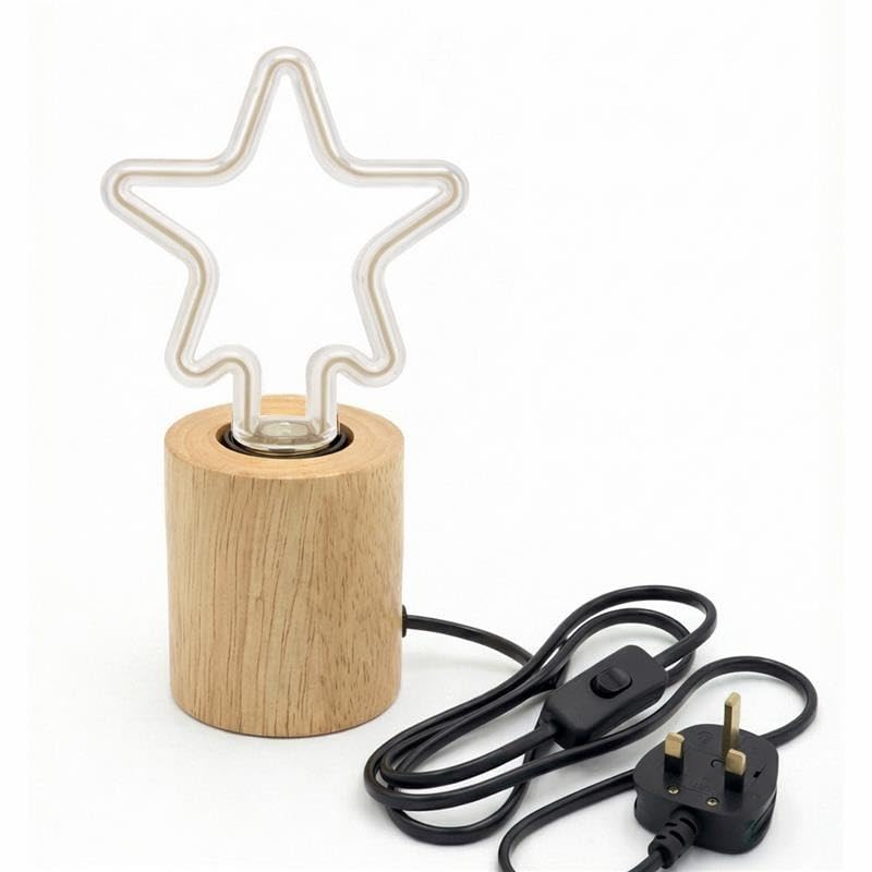 LED Table Lamp with Wooden Base & Decorative Bulb