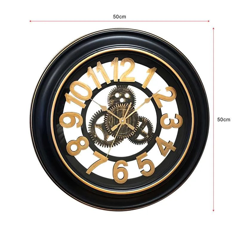 Antique Black & Gold Gear Wall Clock – Silent Sweep