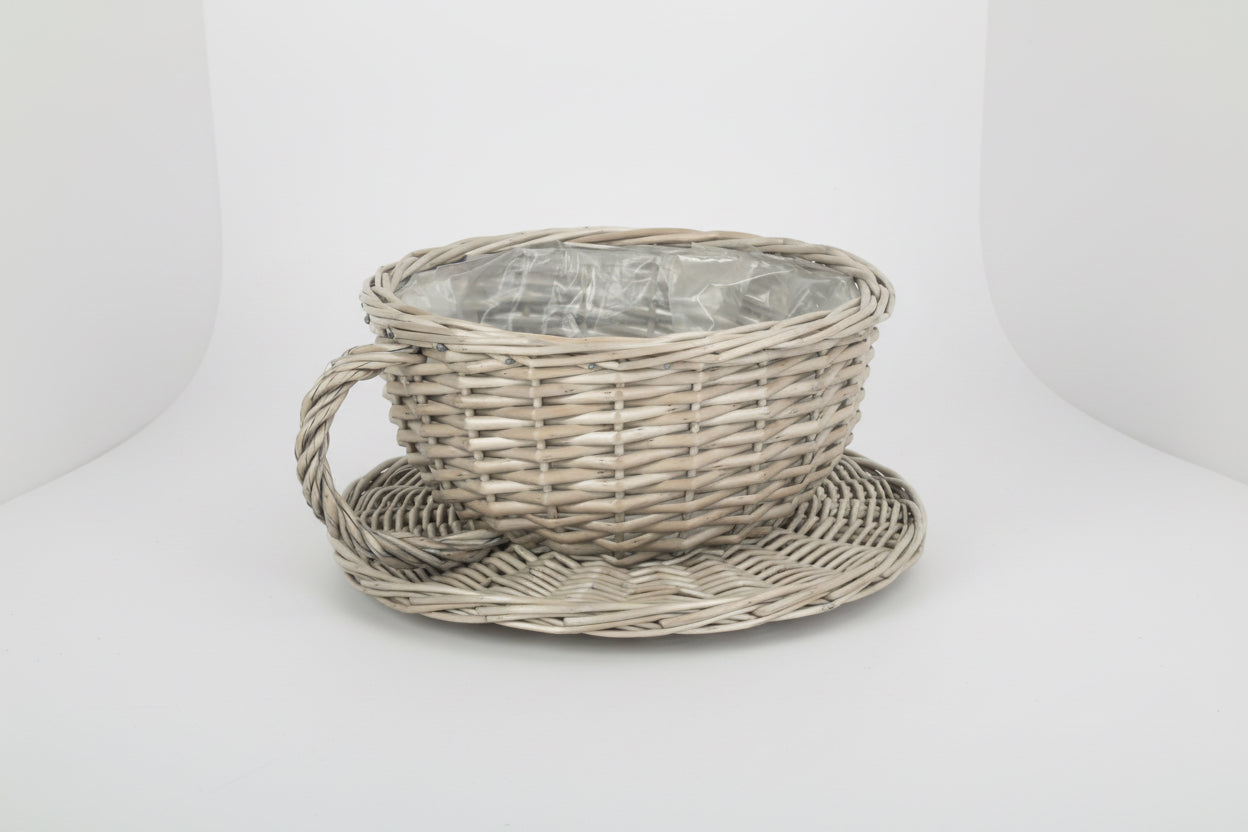 Antique Wash Tea Cup Wicker Planter