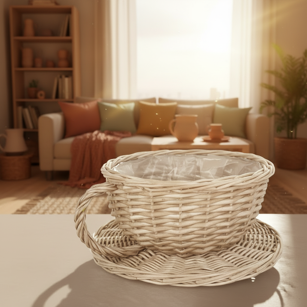 Antique Wash Tea Cup Wicker Planter