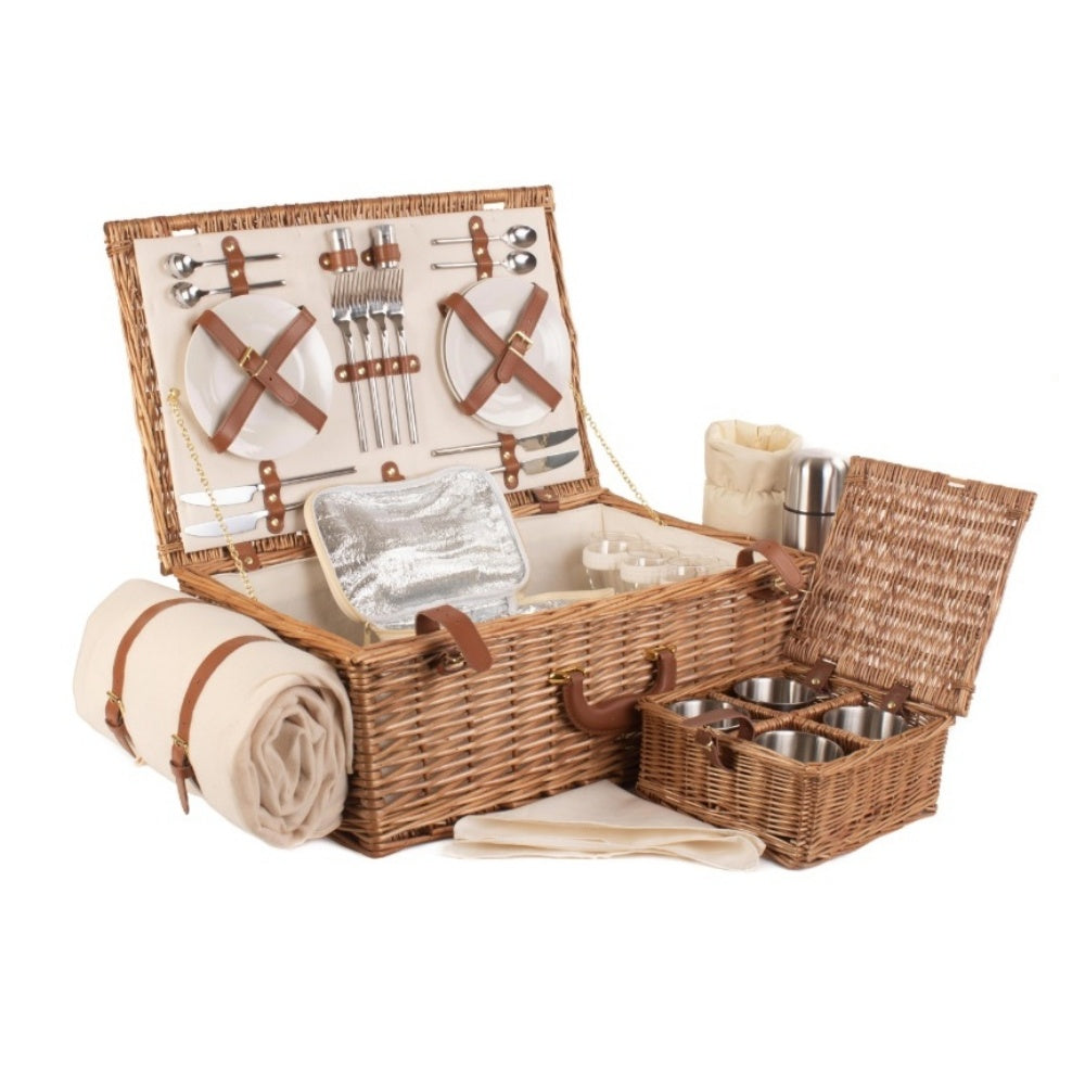 Deluxe Traditional Wicker Picnic Basket – Fully Fitted