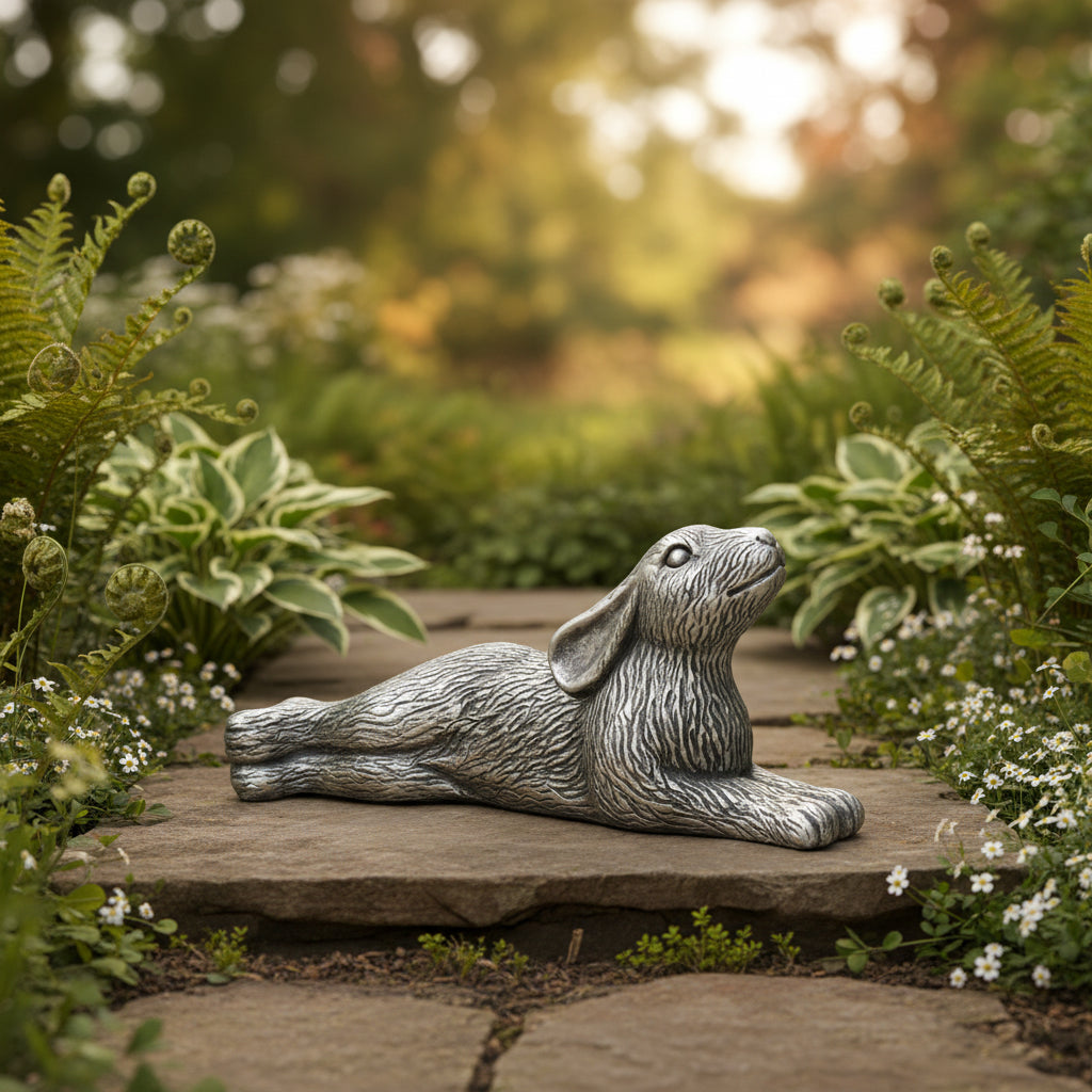 Silver Terracotta Hare Garden Ornament