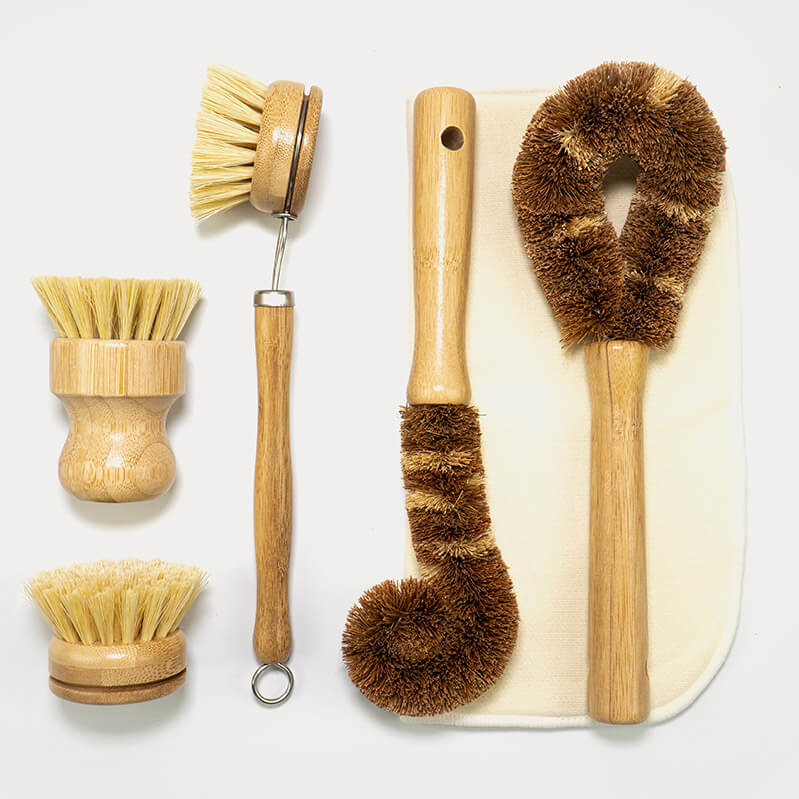 Natural Plant-Based Dish Brush Set – 6 Piece Zero Waste Kitchen Starter Set