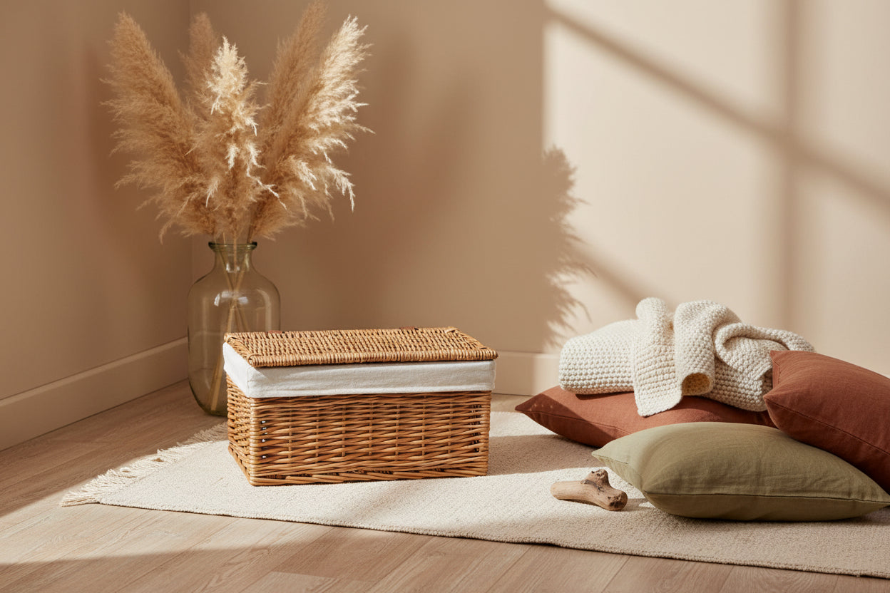 Cotton Lined Wicker Storage Basket – Light Steamed Willow