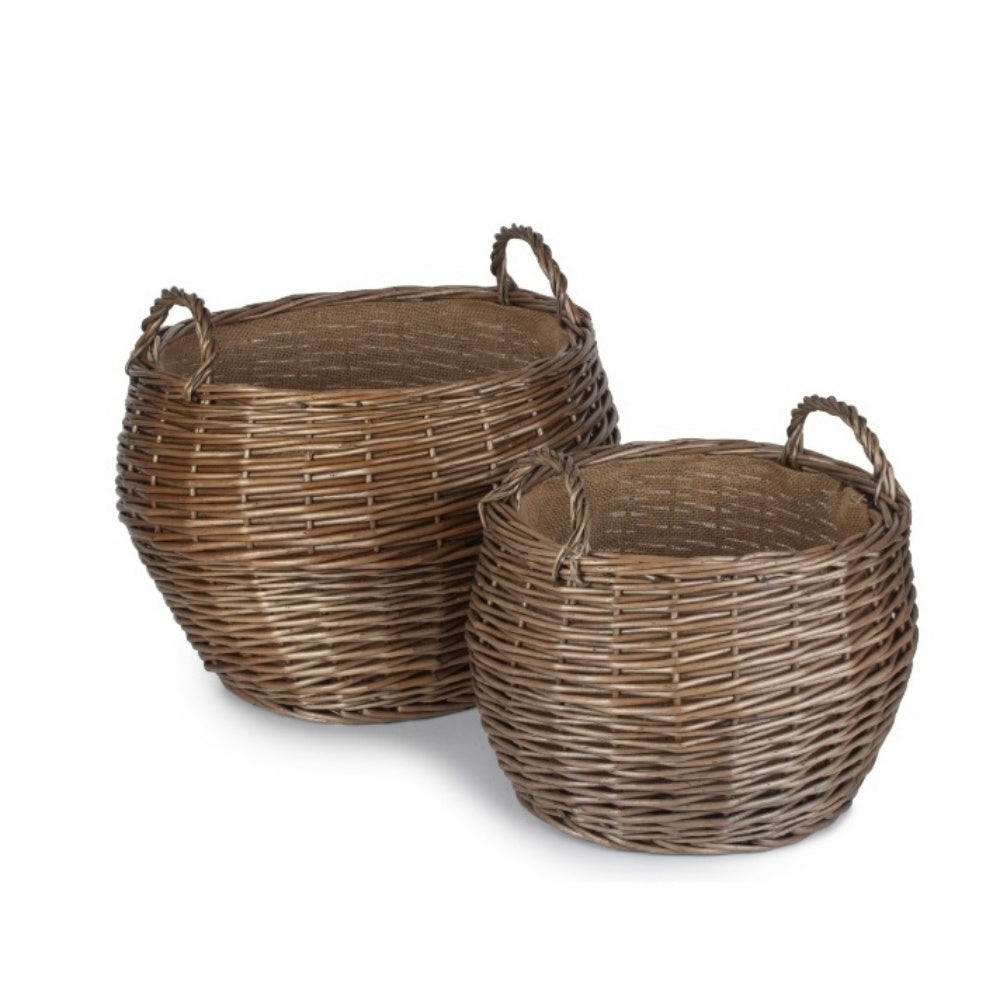 Antique Wash Stumpy Wicker Log Basket