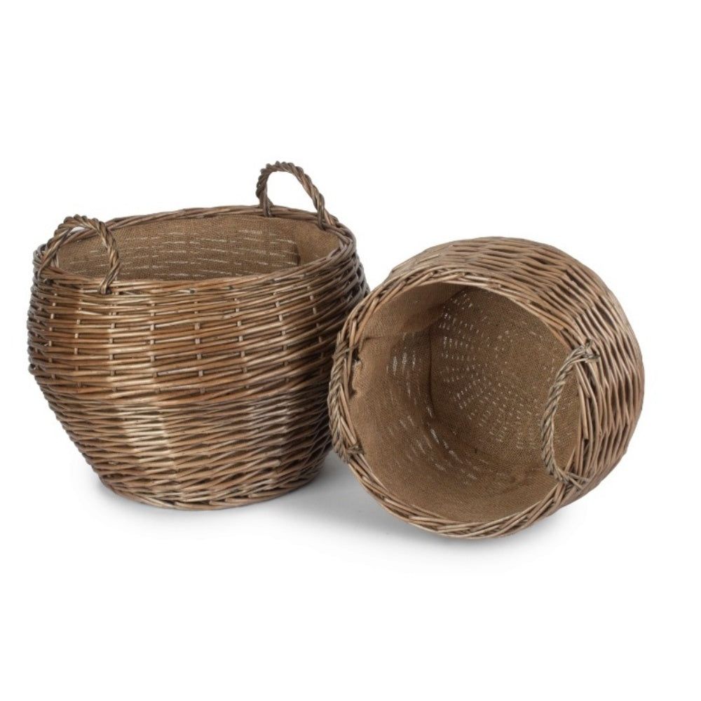 Antique Wash Stumpy Wicker Log Basket