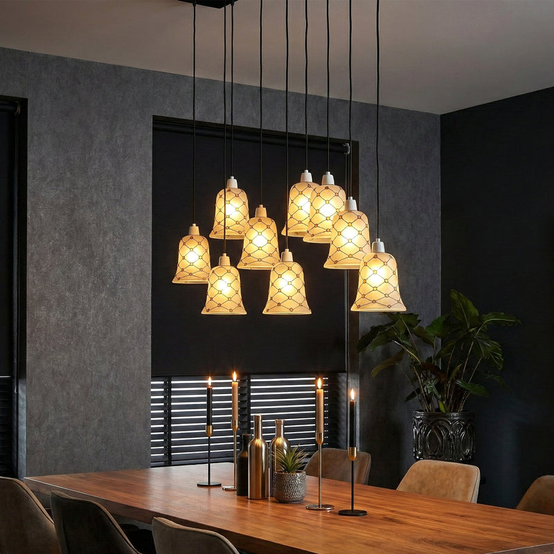 Frosted Glass Bell Lamp Shade – Amber Bead Mosaic E27