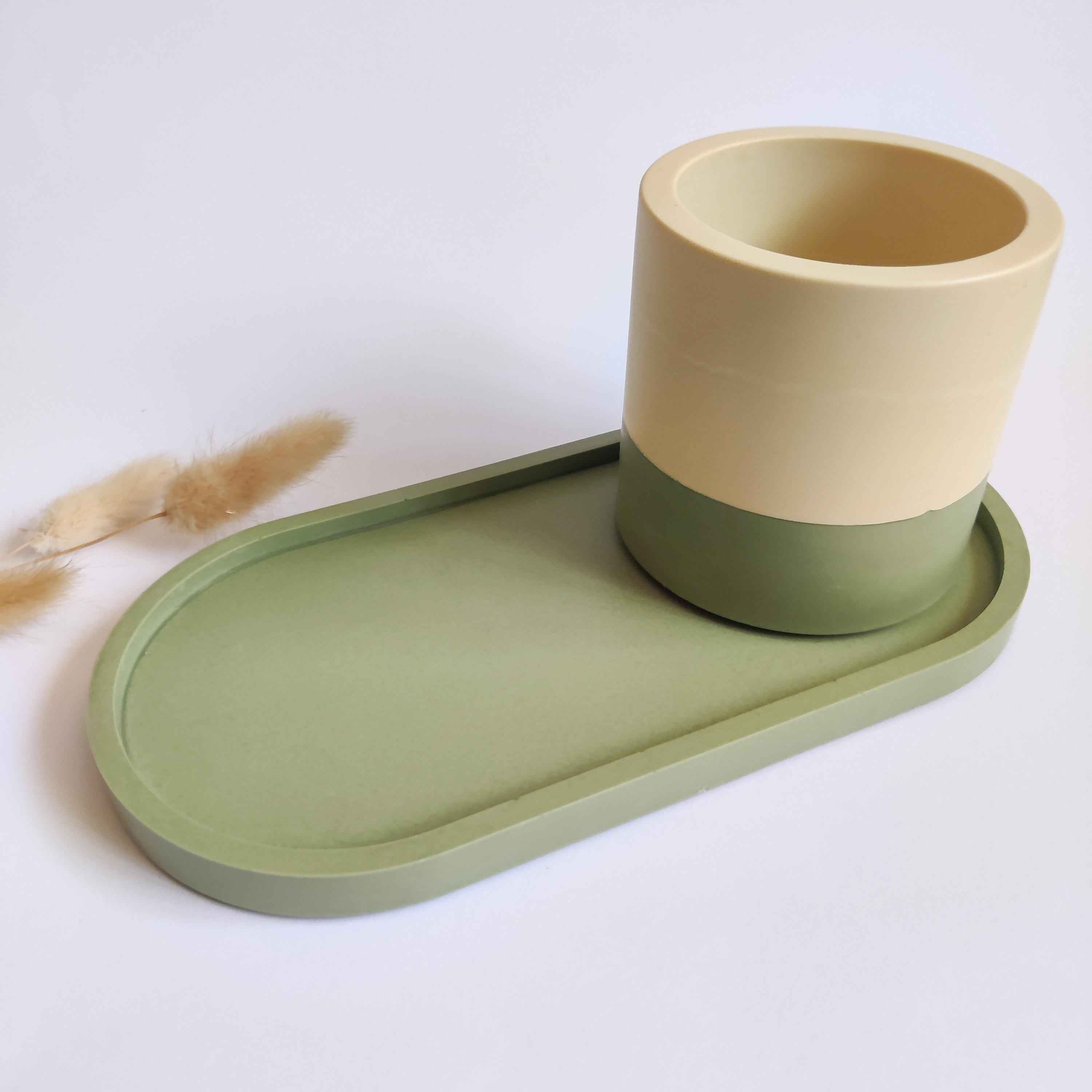 Oval Jesmonite Tray – Marble & Sage Green