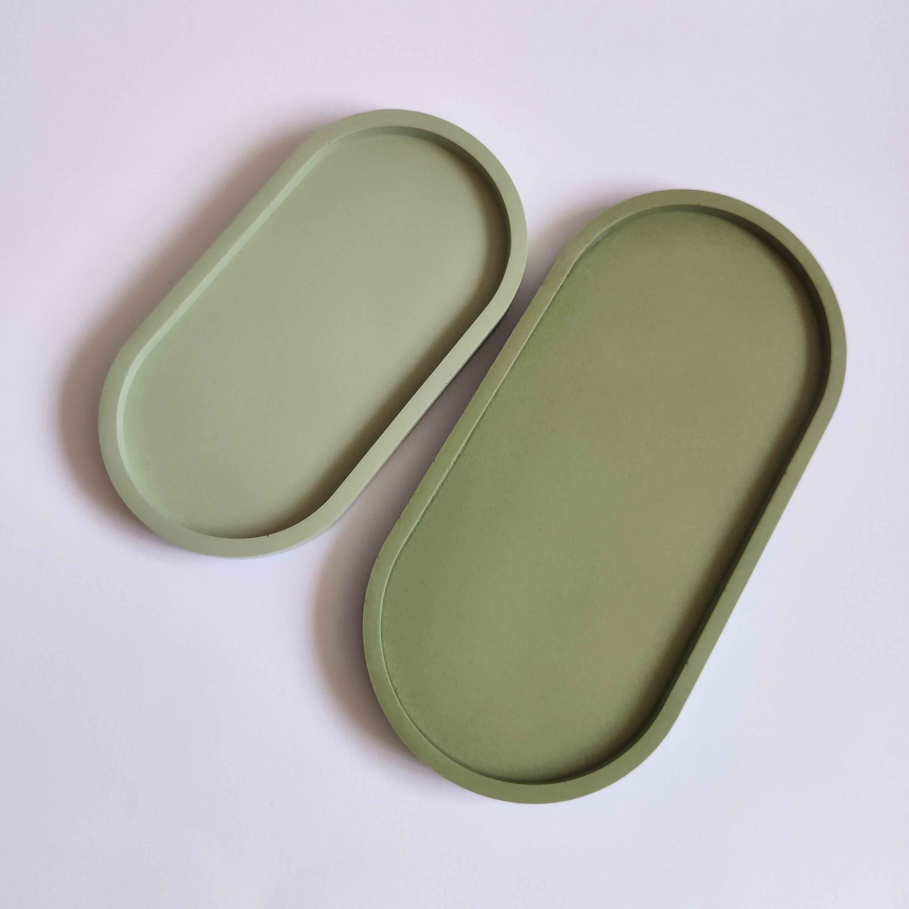 Oval Jesmonite Tray – Marble & Sage Green