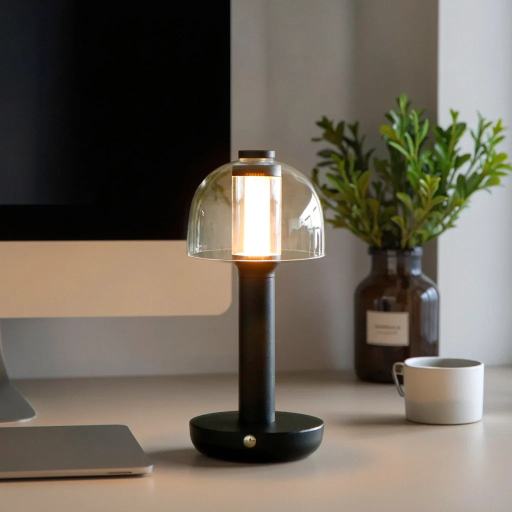 Dimmable Glass Table Lamp – 3-Colour Touch & USB
