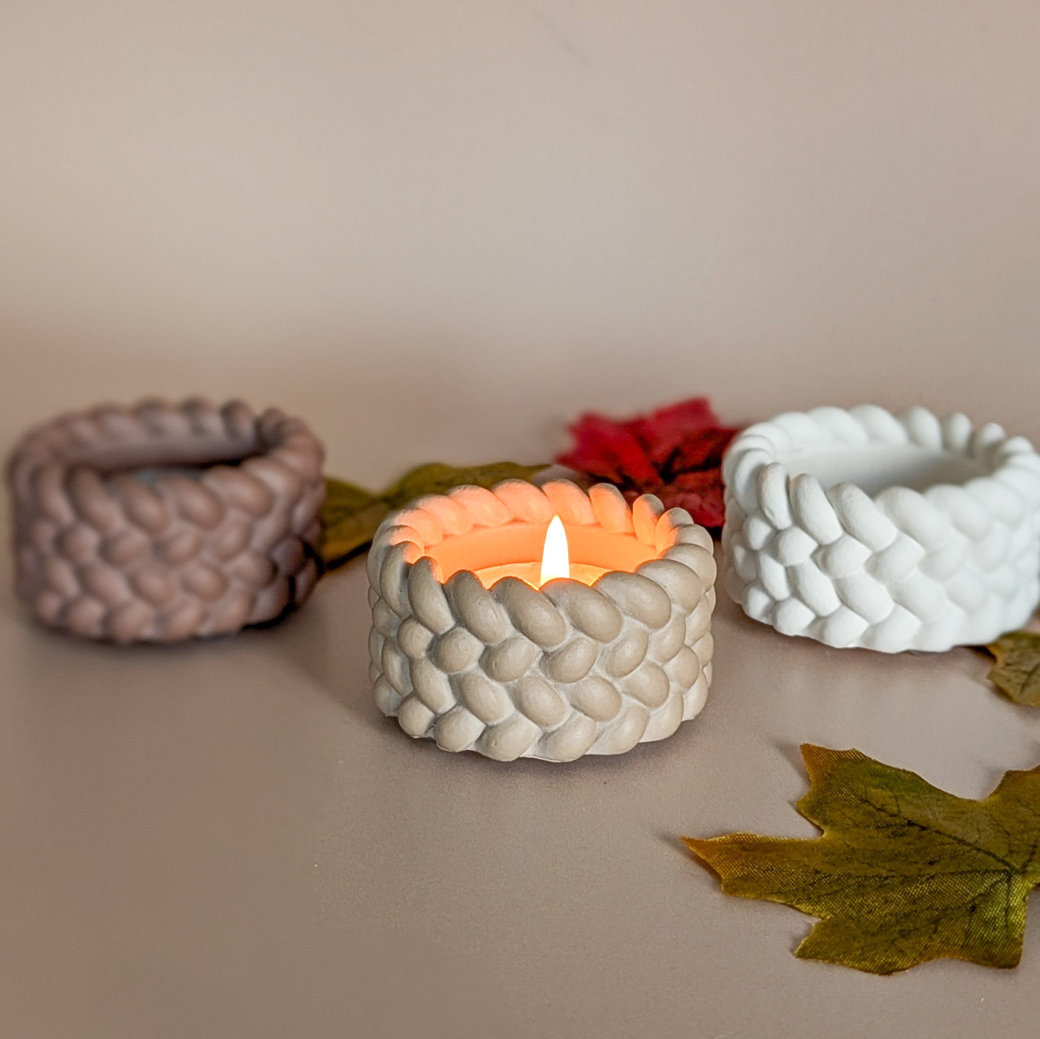 Knitted Style Jesmonite Tealight Candle Holder
